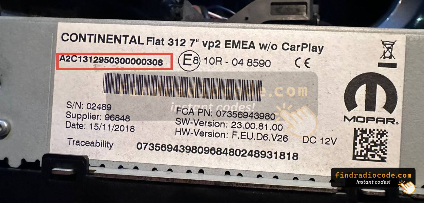Continental VP2 strip label - the boxed serial does not give a code